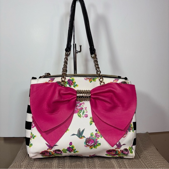 Handbags - Betsey Johnson Bundle Pink Jumbo Bow & Floral Design Satchel/Shoulder Bag